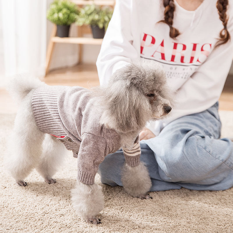 Warm grey knitted pet sweater coat - image 4