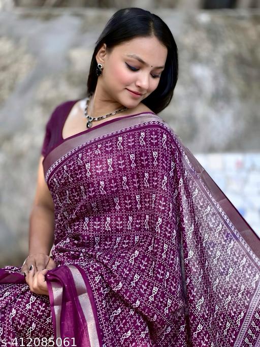 Fancy Dola Cotton Silk Saree with Sequence Border and Running Blouse, view 2