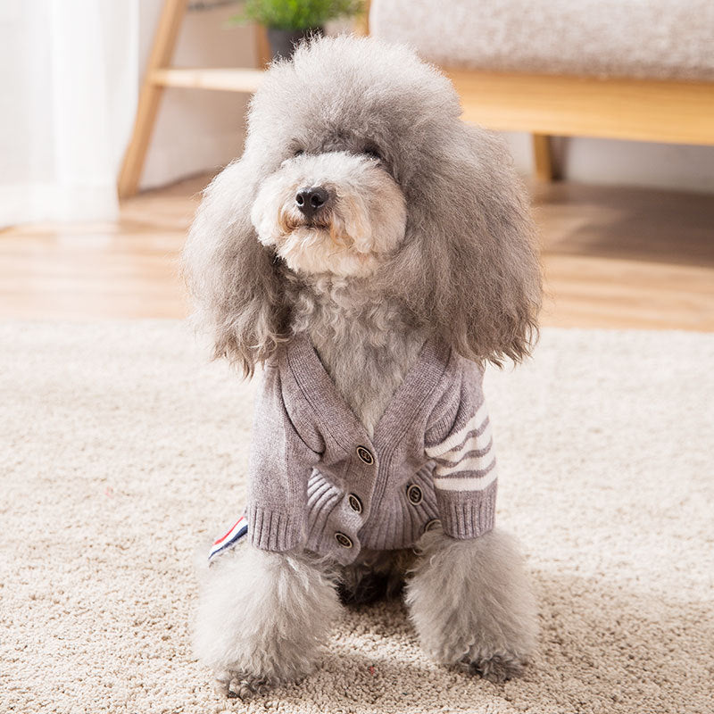 Warm grey knitted pet sweater coat - image 1
