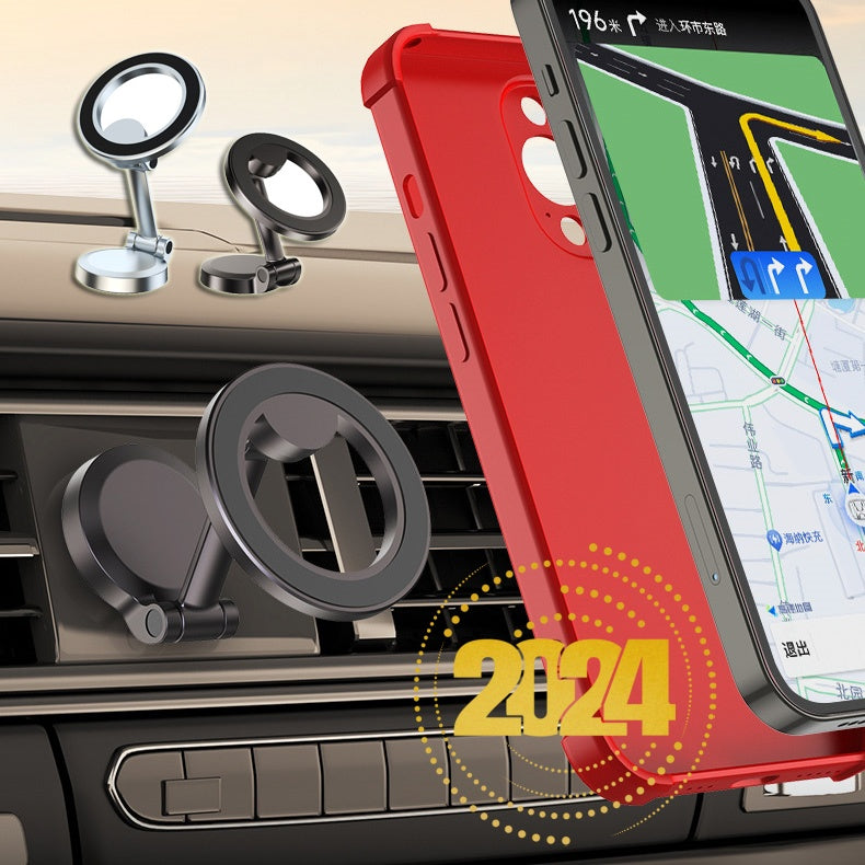 Magnetic car phone holder, foldable all-metal dashboard mount – photo 1 of 11