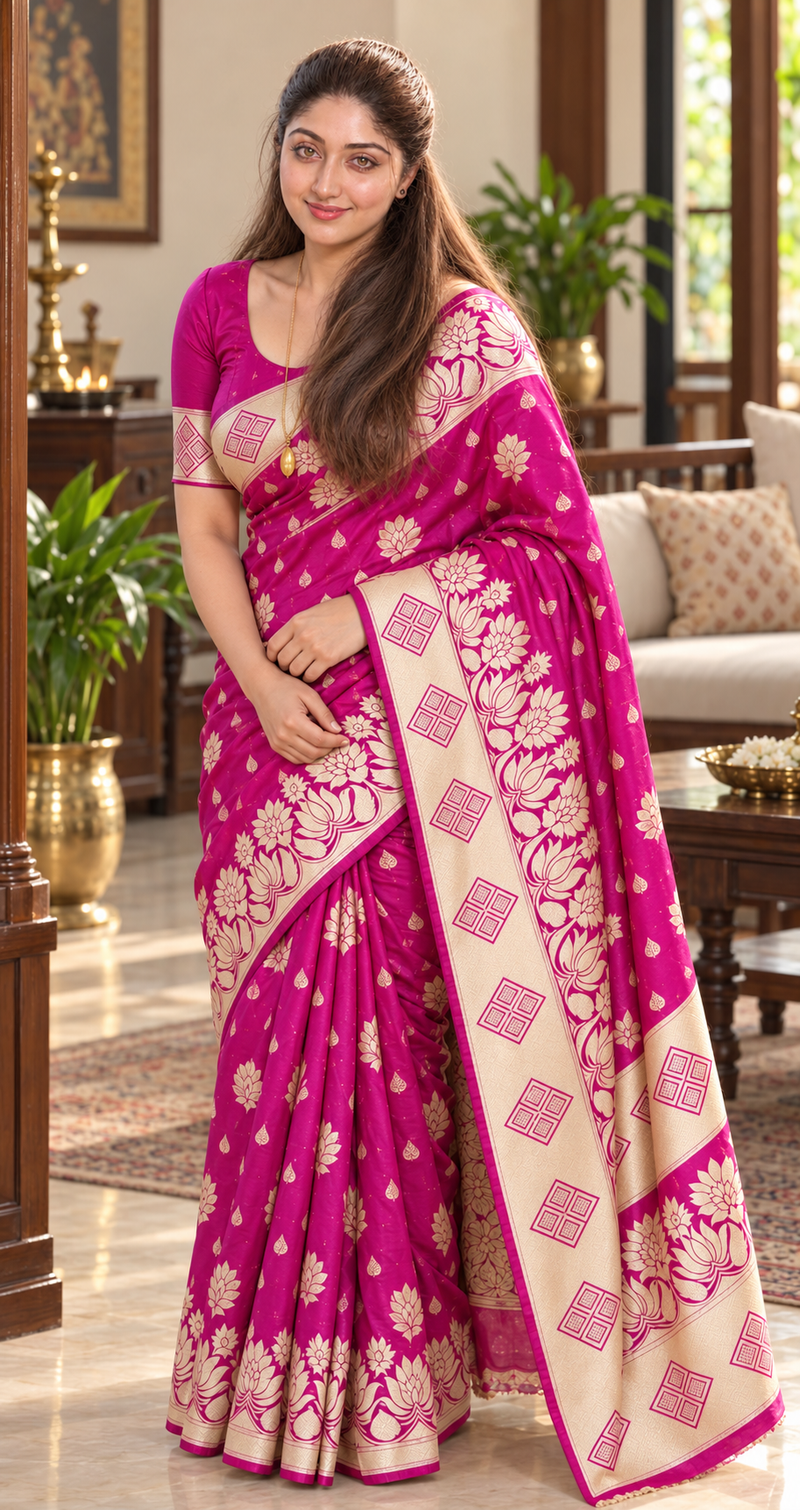Woven Kanjivaram Banarasi silk saree with zari rich pallu, view 3
