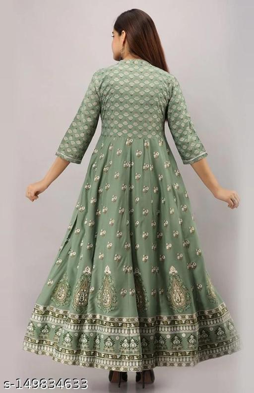 Printed rayon kurta for women with three-quarter sleeves