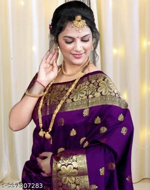 Women's Kanjivaram Soft Banarasi Silk Saree With Blouse Piece Purple