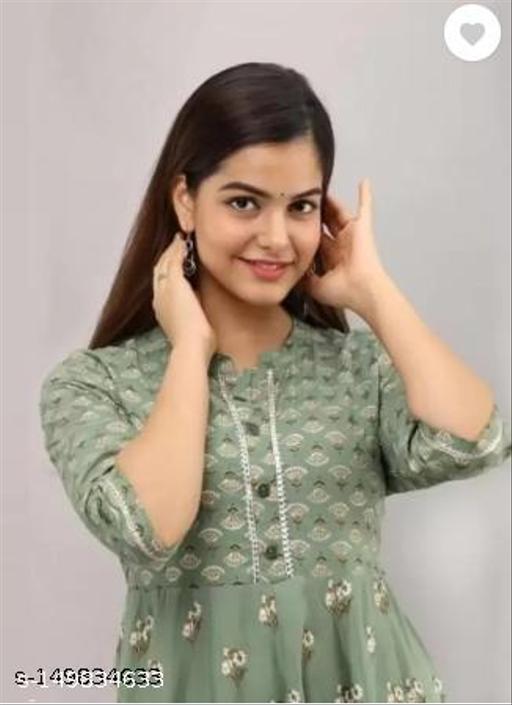 Printed rayon kurta for women with three-quarter sleeves