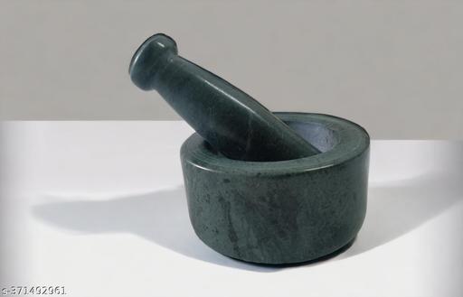 Green Marble Mortar and Pestle Set, Stone Spice Grinder Okhli Musal for Kitchen (4 Inch)