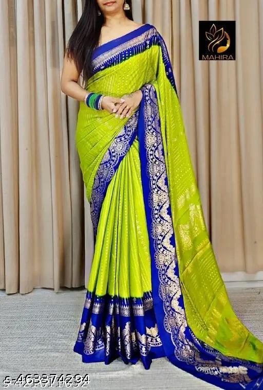 NavSarjan Silk Foil Printed Saree with Pallu and Running Blouse, view 1