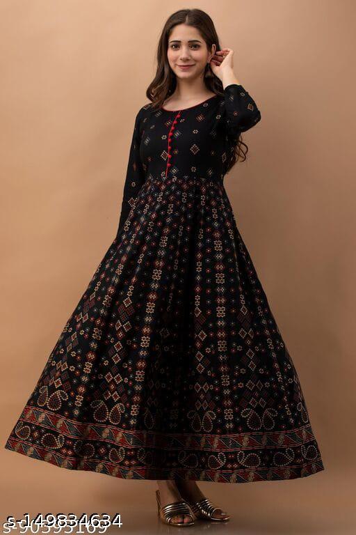 Women's Printed Rayon Kurta, 3/4 Sleeves – Design 4
