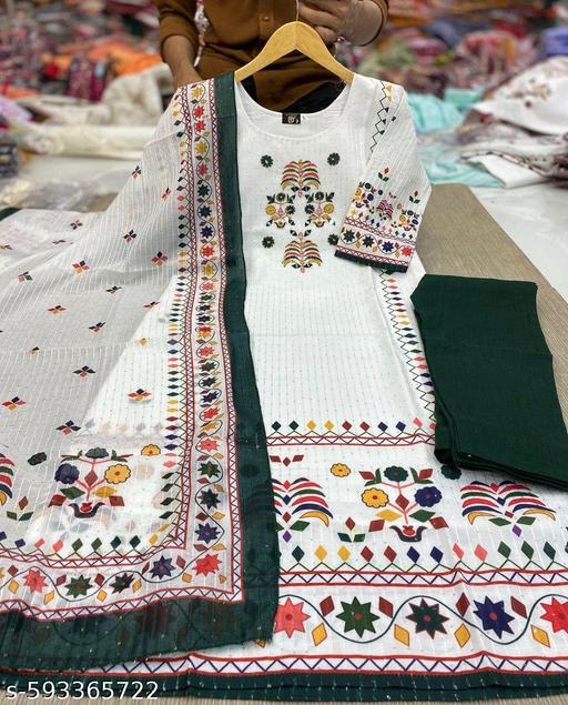 Maslin Sequin Kurta Set with Dupatta and Stretchable Pants – Design 2