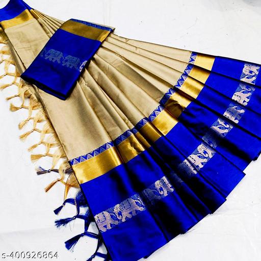 Hathi Elephant Design Cotton Silk Saree with Zari Border, view 1
