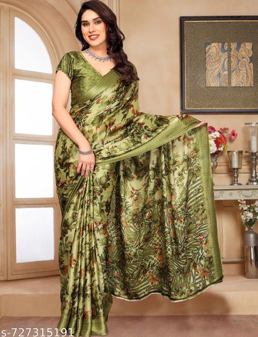 Chiffon Digital Floral Print Party Wear Saree with Running Blouse