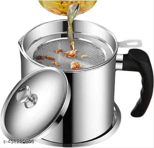 Hadpa Store Stainless Steel Oil Strainer Pot with Removable Filter, Grease Container Can