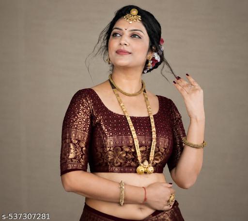 Women's Kanjivaram Soft Banarasi Silk Saree With Blouse Piece Maroon, view 3