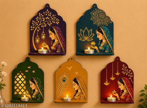 Diwali Diya Wall Hanging Set of 5 – Wooden Decoration Item