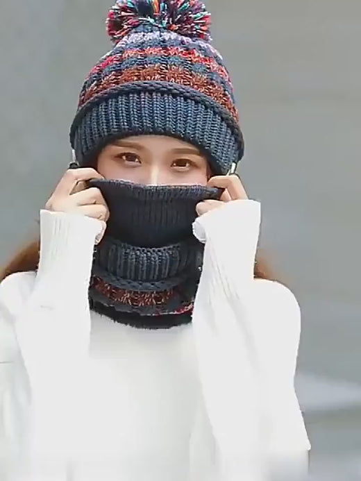 Korean Knitted Woolen Cap for Women – Striped Winter Beanie