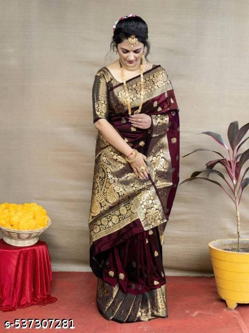 Women's Kanjivaram Soft Banarasi Silk Saree With Blouse Piece Maroon, view 2