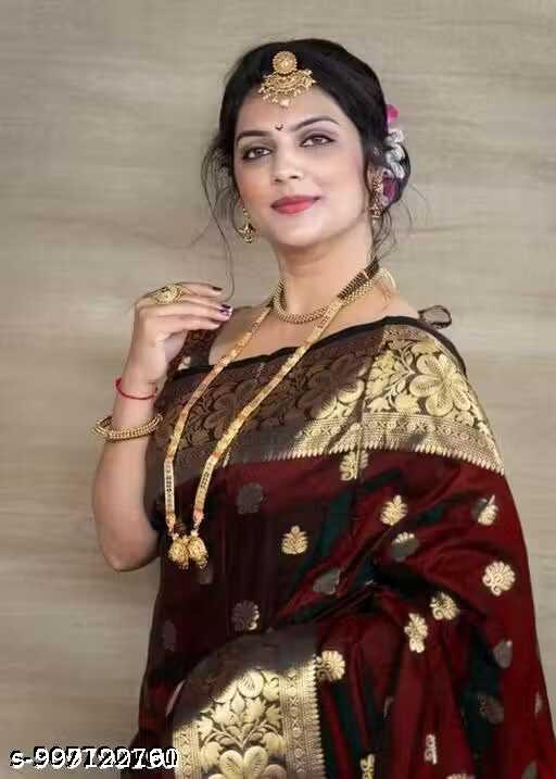 Maroon Jacquard Zari Woven Saree with Blouse Piece