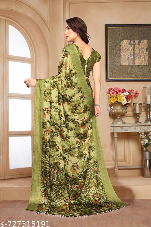 Chiffon Digital Floral Print Party Wear Saree with Running Blouse, view 3