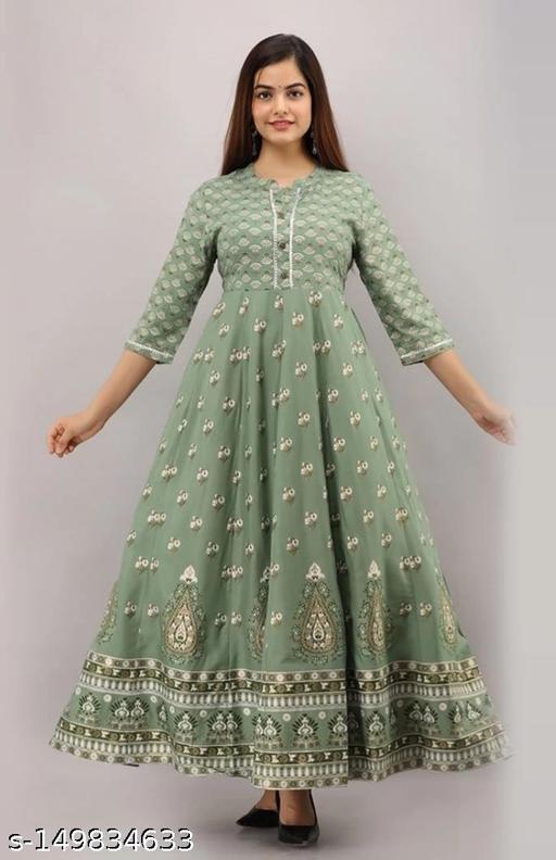 Women's Printed Rayon Kurta, 3/4 Sleeves – Design 3