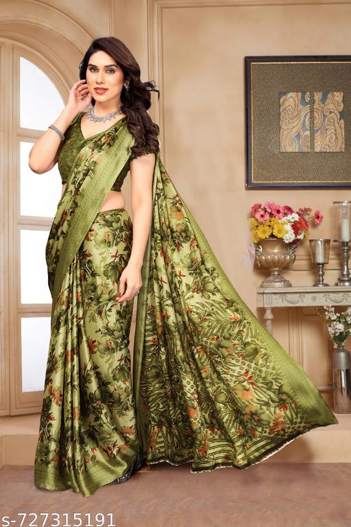 Chiffon Digital Floral Print Party Wear Saree with Running Blouse, view 2