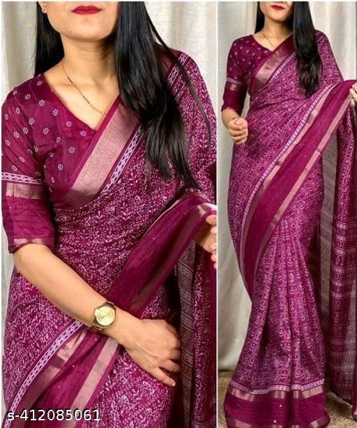 Fancy Dola Cotton Silk Saree with Sequence Border and Running Blouse, view 1