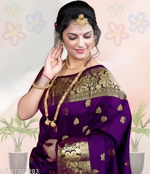 Women's Kanjivaram Soft Banarasi Silk Saree With Blouse Piece Purple, view 2