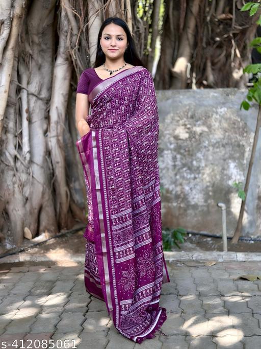 Fancy Dola Cotton Silk Saree with Sequence Border and Running Blouse, view 4