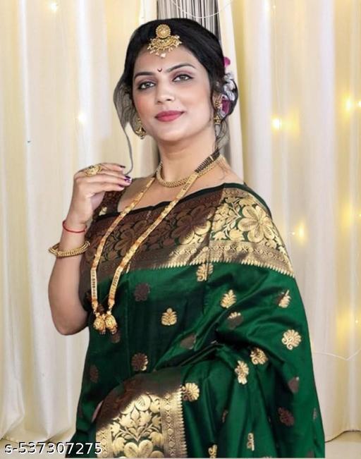 Women's Kanjivaram Soft Banarasi Silk Saree With Blouse Piece Green
