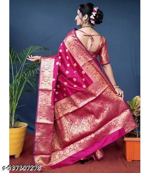Women's Kanjivaram Soft Banarasi Silk Saree With Blouse Piece Pink, view 4