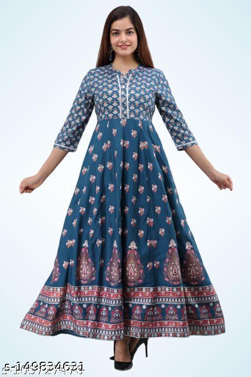 Women's Printed Rayon Kurta, 3/4 Sleeves