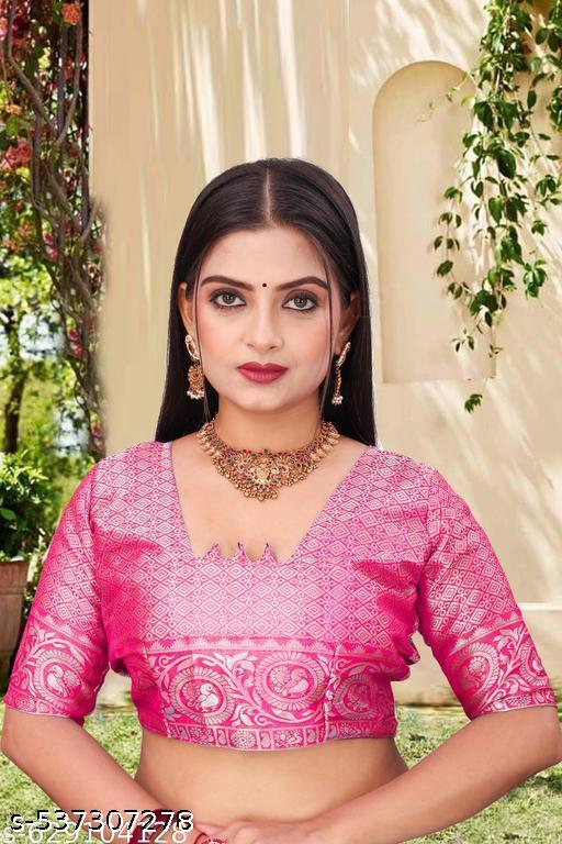 Women's Kanjivaram Soft Banarasi Silk Saree With Blouse Piece Pink, view 3